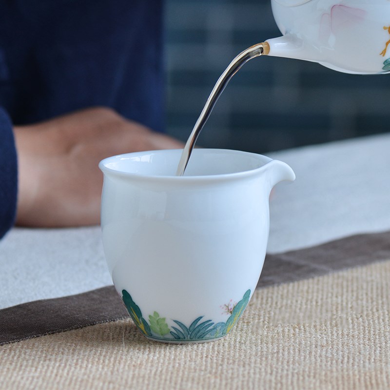 千红窑手绘公道杯陶瓷耐热薄胎分茶器白瓷倒茶器功夫茶具配件茶海