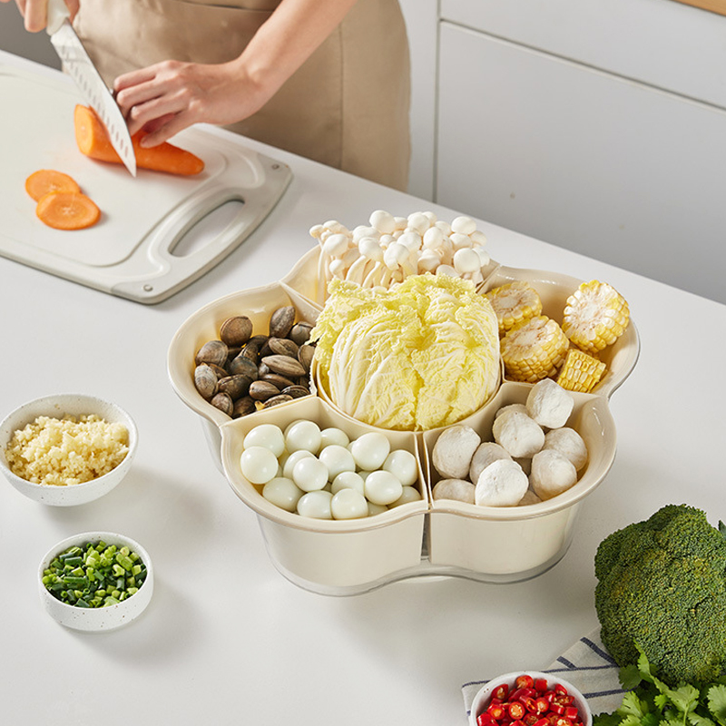 多功能火锅蔬菜拼盘分格旋转层洗菜盆沥水篮创意备菜配盘子家用