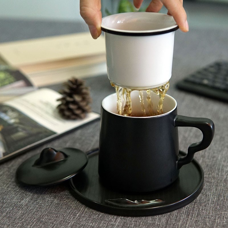 创意山水陶瓷泡茶杯子家用办公室茶水分离过滤女式男喝茶礼盒定制