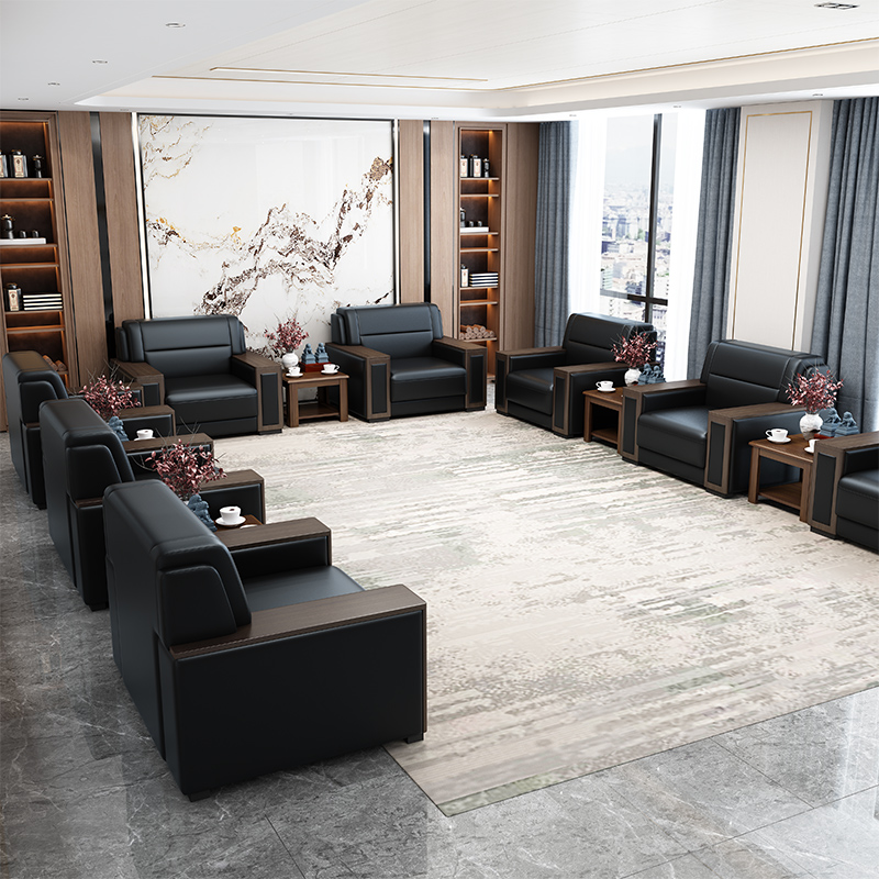 总裁办公室沙发简约现代套装商务接待会客三人位洽谈茶几组合沙发