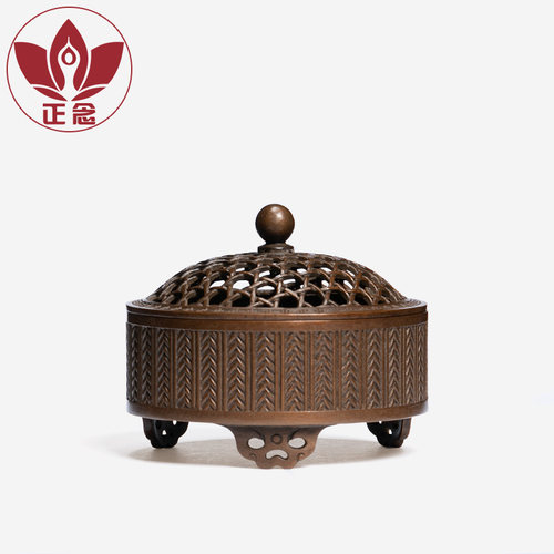 庆松堂苏工铜炉名家胡庆松制紫铜编织圆炉复古手工炉文房摆件薰香