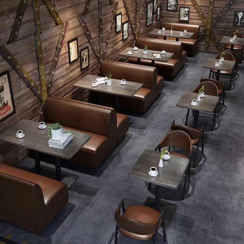 清吧烧烤小吃复古风沙发桌椅定制简约餐饮粉面奶茶店酒吧卡座