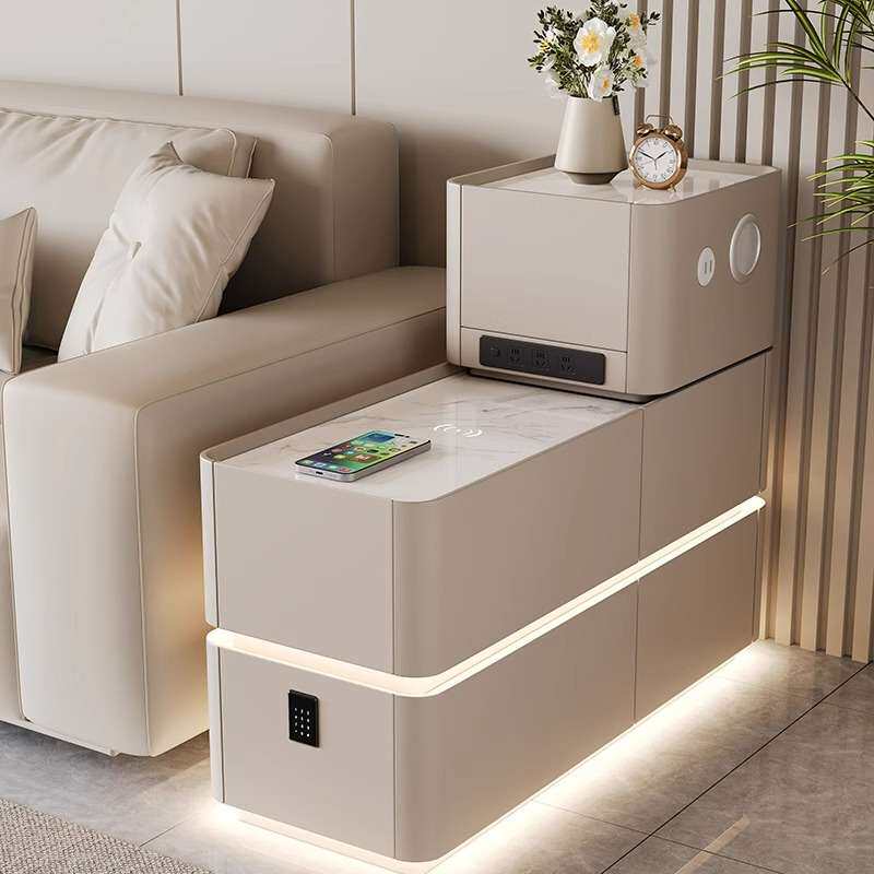 2025新款现代简约家用客厅沙发边柜智能实木岩板隔断边几小型茶几