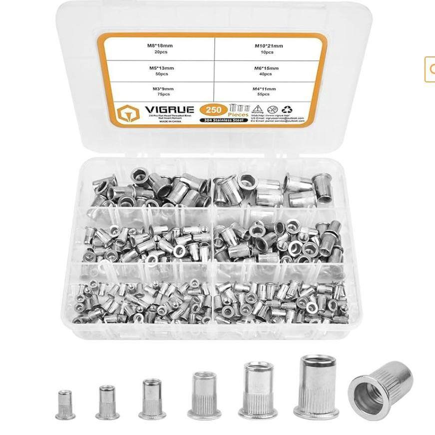 250粒平头竖纹铆螺母组合套装304不锈钢拉紧螺母铆螺母带储物盒,鲜花速递/花卉仿真/绿植园艺,割草机/草坪机,淘宝优惠券,粉丝福利购,淘宝优惠卷