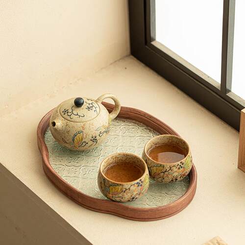 青花火石红茶壶茶杯干泡茶盘家用泡茶壶一壶两杯中式陶瓷茶具套装