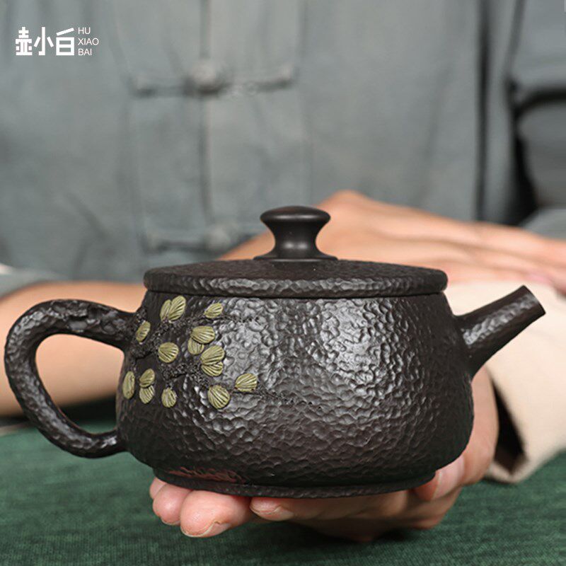 云南建水紫陶茶壶 纯手工 锤纹松针大口石瓢汉瓦高端礼品泡茶壶