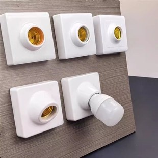 加厚86方形明装螺口灯座墙上灯口耐用灯头斜口楼道通用灯泡底座