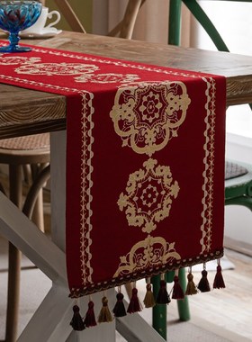 2024红色桌旗氛围感中式结婚装饰盖布电视柜斗柜订婚边柜喜庆旗布