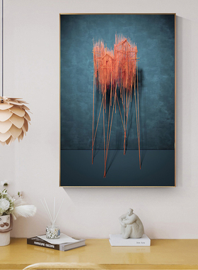 现代客厅玄关红色抽象装饰画沙发背景墙竖版落地挂画大气线条壁画