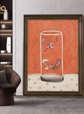 常玉八尾金鱼玄关装饰画艺术世界名画创意壁画落地画书房茶室挂画