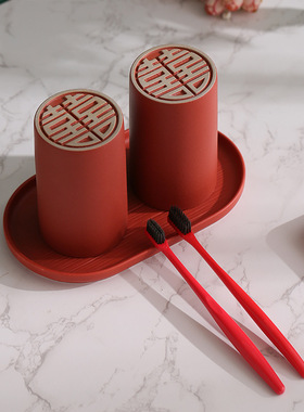 结婚漱口杯套装婚礼牙缸红色洗漱杯一对送新人陪嫁刷牙杯娘家嫁妆