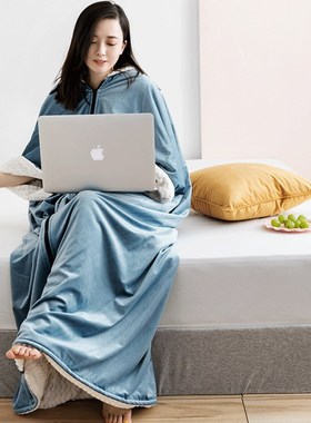 可以穿的懒人毯子全身办公室午睡毯斗篷披肩披风盖毯冬季加厚毛毯