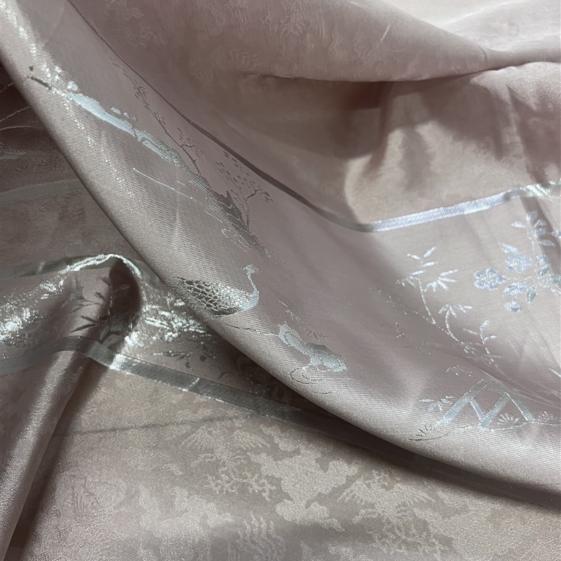 马面裙布料 浅皮粉织金提花春夏薄款儿童女童马面裙面料