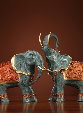 吉祥富贵黄铜富贵吉祥大象摆件一对家居装饰摆设乔迁新居礼