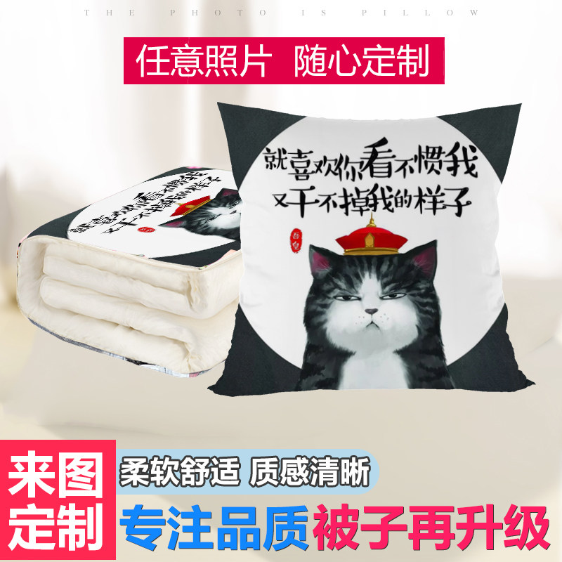 吾皇万睡巴扎黑抱枕定制双面毛绒沙发靠垫创意搞笑卡通午睡办公枕图片