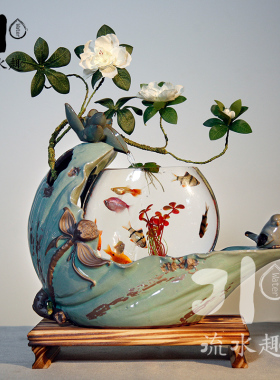 流水趣摆件招财玻璃鱼缸客厅假山喷泉电视柜桌面小件办公室礼品