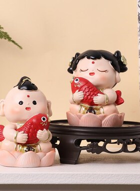 可爱善财童子树脂小摆件家居办公桌面装饰品摆件车载国潮公仔摆件