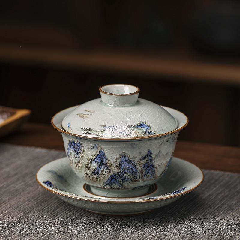 盖碗茶杯茶碗大号茶具千里江山泡茶碗套装陶瓷粉彩功夫三才碗单个,鲜花速递/花卉仿真/绿植园艺,割草机/草坪机,淘宝优惠券,粉丝福利购,淘宝优惠卷