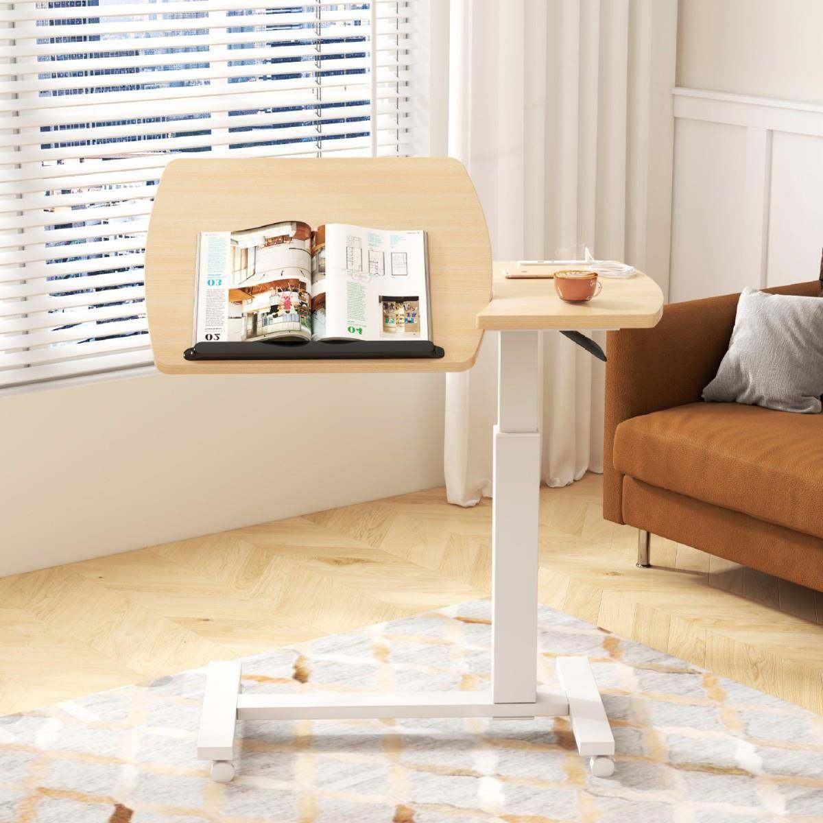 气动升降电脑桌家用折叠床边桌可移动读书学习书桌手动升降床边桌