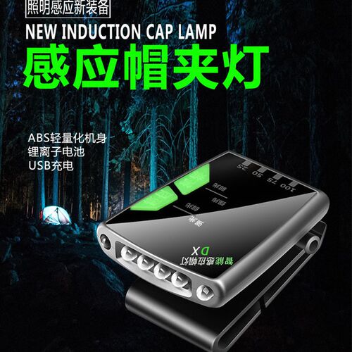 新款感应头灯钓鱼夜钓可充电强光超亮LED夹帽灯帽檐头戴式防水