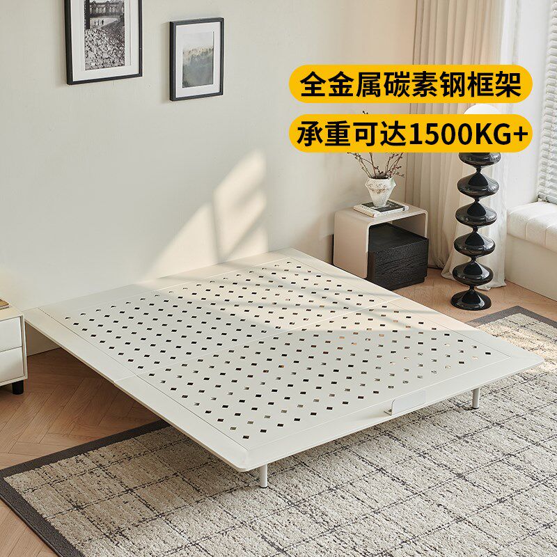设计师白色碳素钢床架小户型卧室无床头悬浮床无靠背床侘寂奶油风