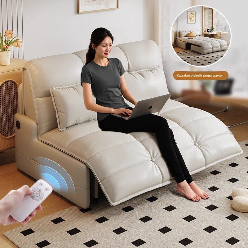 智能电动折叠沙发床一体两用小户型多功能客厅书房奶油风单双人床