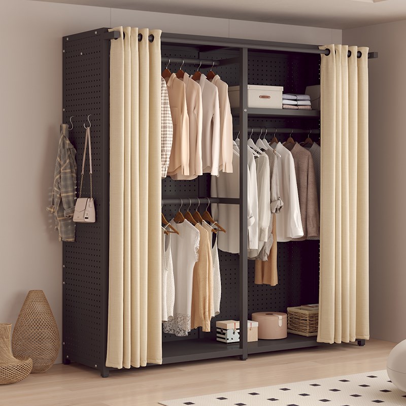 金属衣柜洞洞板卧室衣帽间家用架子组装自制简易开放式衣柜衣帽架