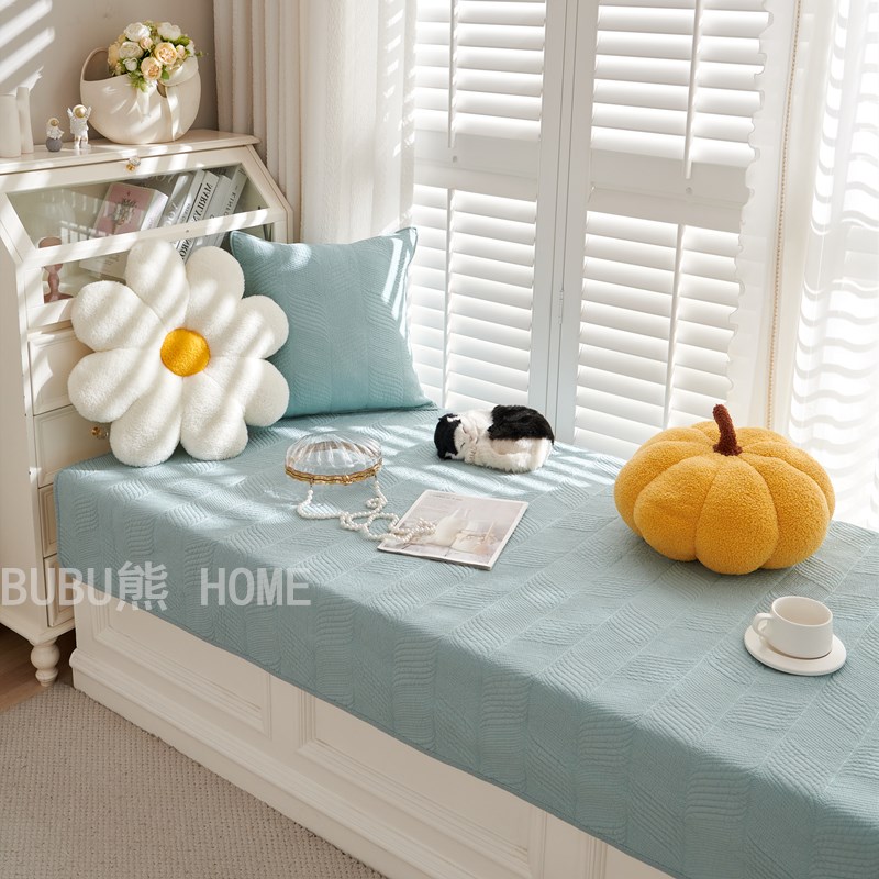 定制飘窗垫简约纯色水洗棉全棉卧室阳台飘窗垫坐垫防滑四季窗台垫