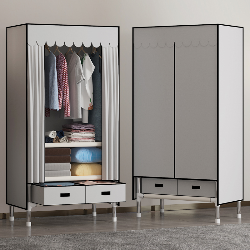 简易布衣柜家用卧室学生出租房单人小号全钢架钢管加厚小户型挂衣