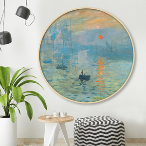 世界名画莫奈日出印象派装饰画挂画壁画客厅床头餐厅油画圆形欧式