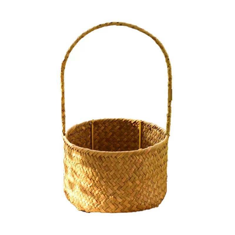 草编花篮手提插手工藤编编织小号装饰花筐篮儿童筐子圆形大小号