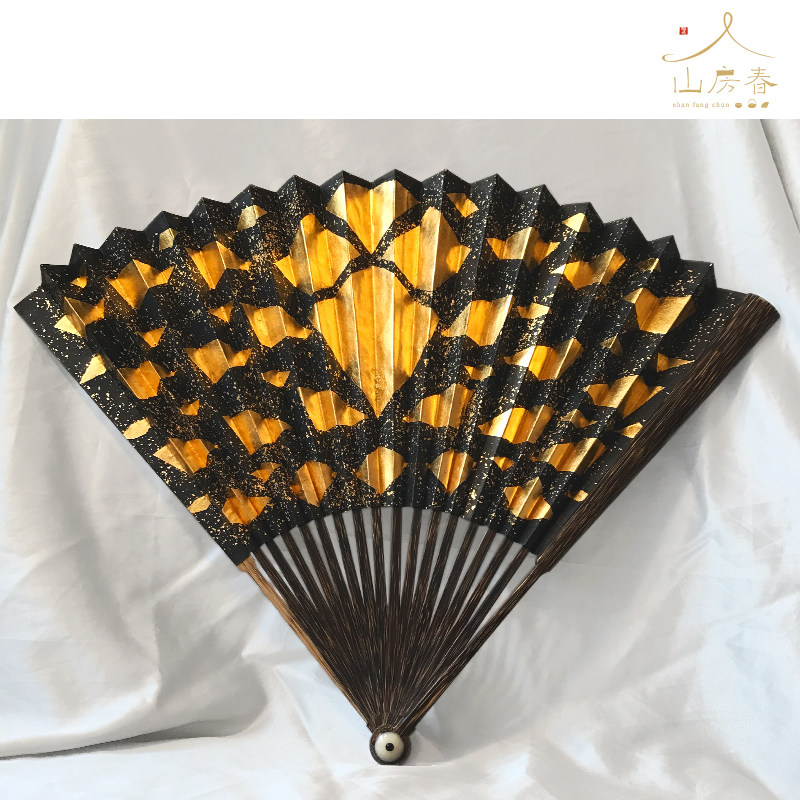 山房春  贴真金洒金皮纸鳞纹文人折扇-扇面定制【朱守城墓复刻】