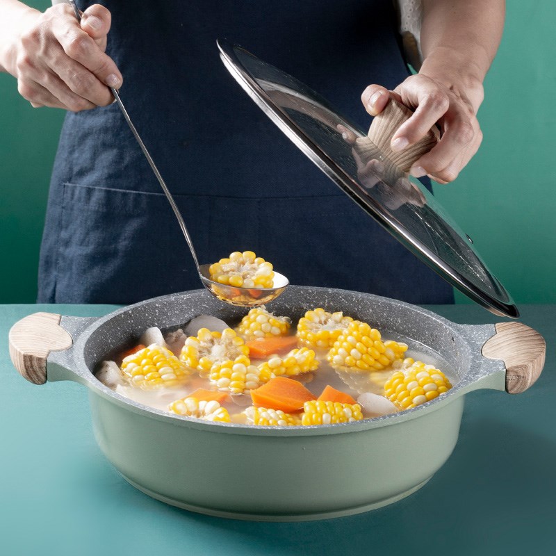 麦饭石炒锅家用商用不粘锅汤锅耳鱼头焖锅燃气电磁炉专用无油锅