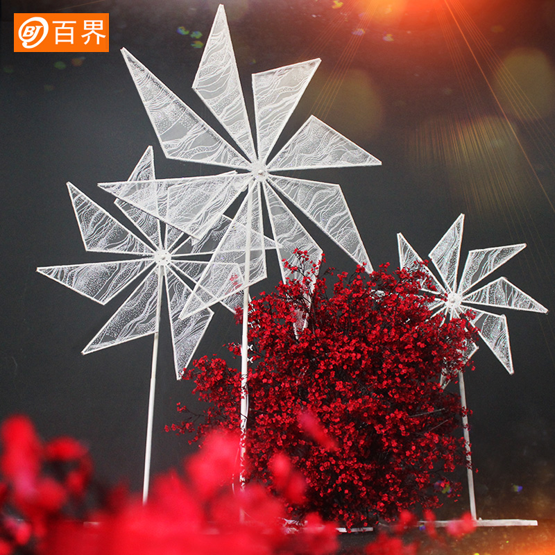 百界新款婚庆道具电动旋转风车商场橱窗美陈婚礼现场场景装饰摆件