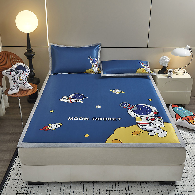 卡通印花冰丝席三件套儿童夏季凉席幼儿园可折叠凉感席垫学生宿舍