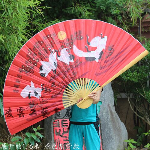 大挂扇装饰扇大扇子工艺扇折扇 长贵松手工画扇 松龄鹤寿礼品扇