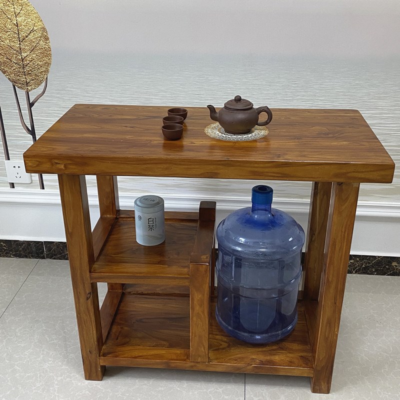 老榆木茶水柜多功能现代餐边柜茶桌置物柜下置水桶实木烧水柜家用