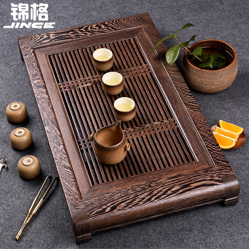 锦格鸡翅木茶盘实木功夫茶具实木大号排水茶台红木储水式茶海家用
