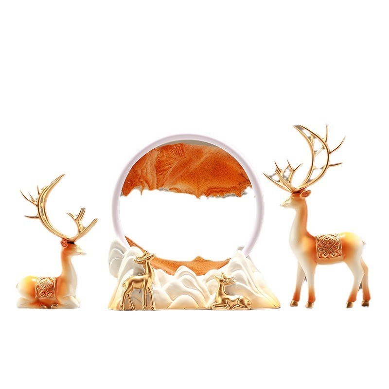 沛纳丽 招财鹿流沙画简约摆件结婚家居客厅电视柜办公室桌装饰品