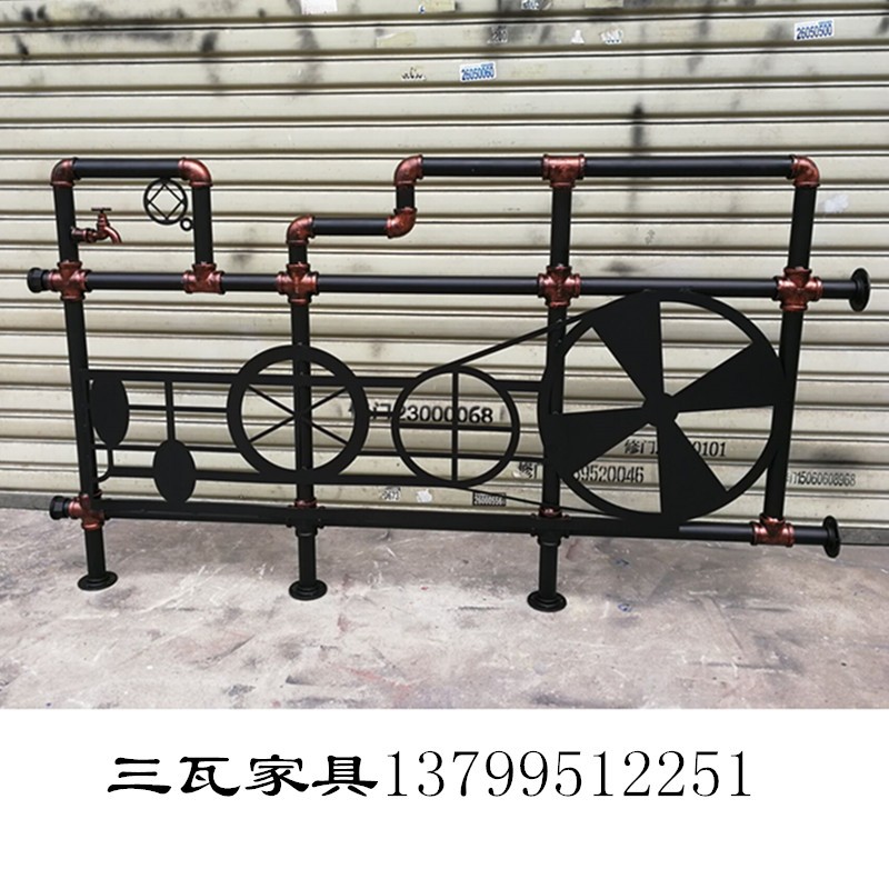 loft工业水管楼梯扶手餐厅阁楼栏杆飘窗护栏酒吧铁艺复古围栏装饰