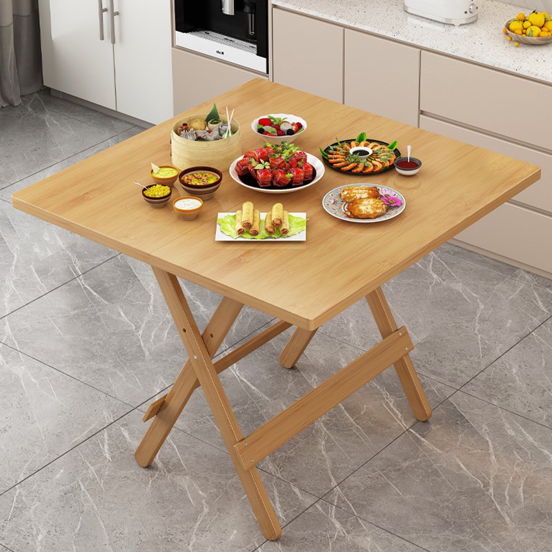 折叠桌子简易出租屋便携式实木方形吃饭桌小户型阳台餐桌家用麻将