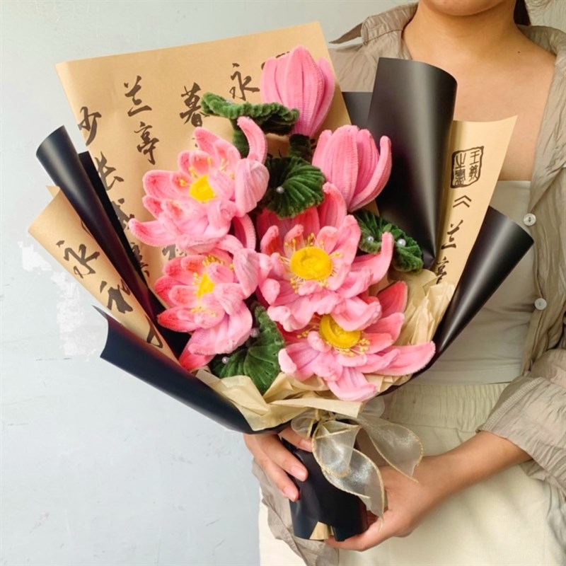 扭扭棒成品仿真荷花莲花花束送亲友古风好运发货快毛绒花手工制作