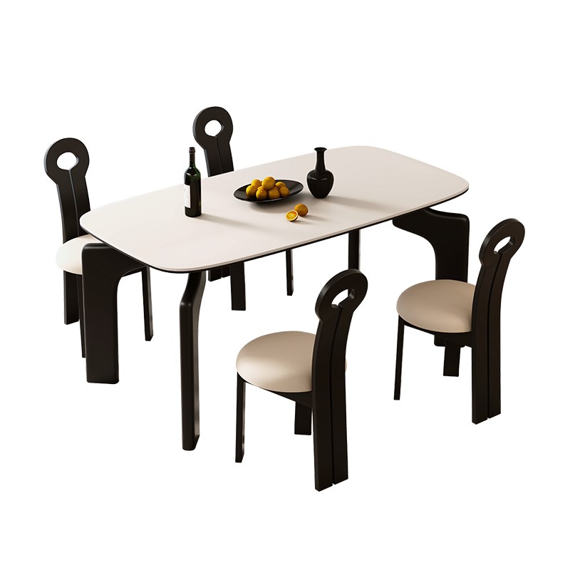 法式中古风实木岩板餐桌餐厅长方形餐桌复古风家用小户型吃饭桌子