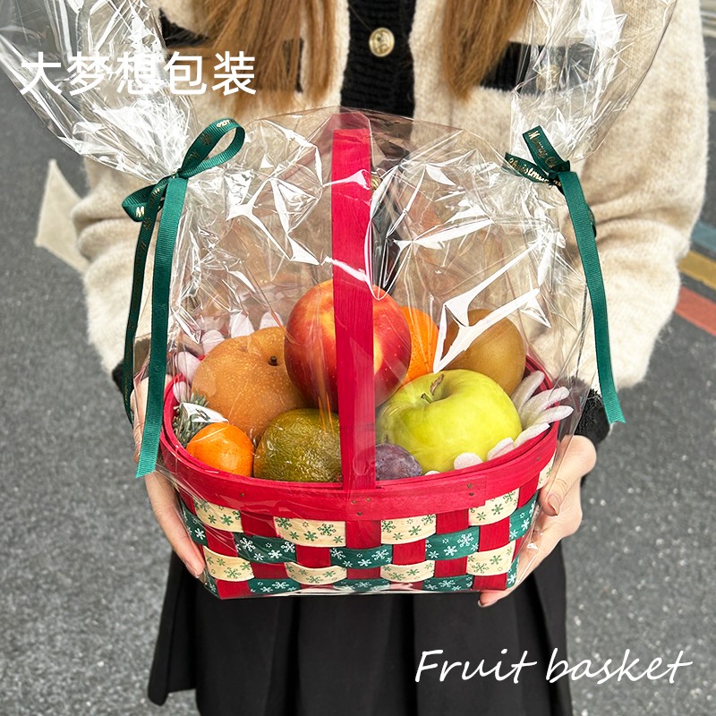 耶诞节水果篮藤编礼品篮子手提篮果篮竹篮花篮送礼春节创意礼盒