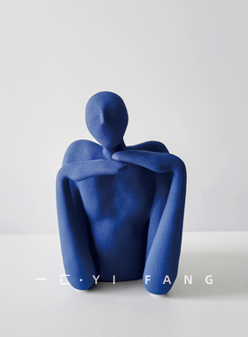 一匚趣味创意手势托腮人物陶瓷摆件样板房售楼部书房电视柜衣帽间