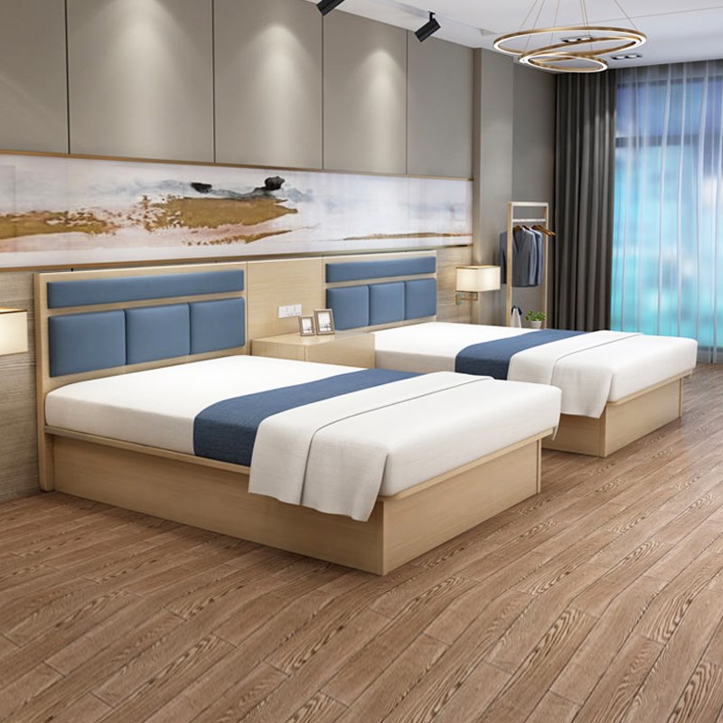 酒店家具标间全套公寓民宿宾馆床板式大床床头靠板床箱床头柜简易