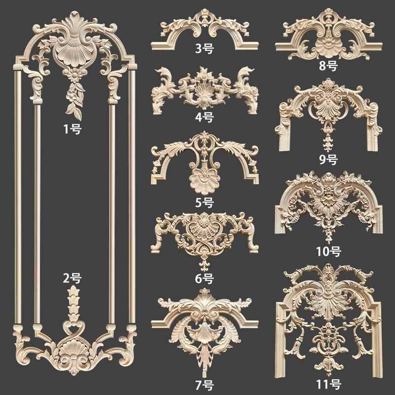 东阳木雕欧式背景墙玄关装饰实木贴花浮雕护墙板角花婚庆摆件配线