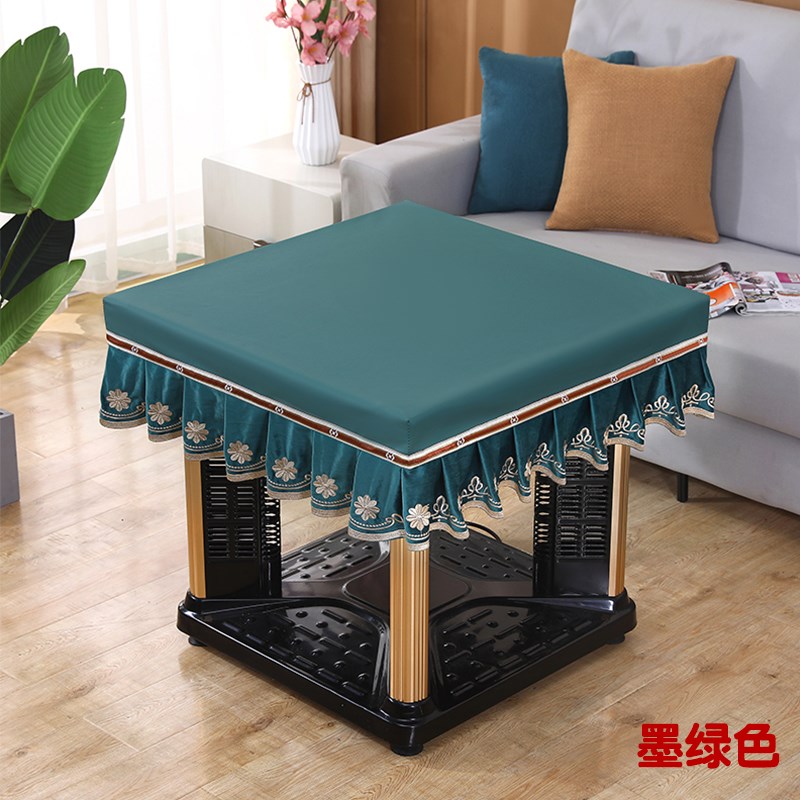 PU皮罩电炉烤火桌布尺寸正方形防水防油麻将机罩桌布简约刺绣边