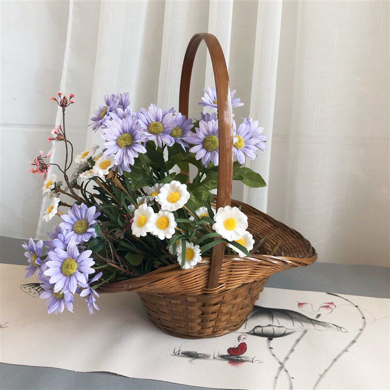 竹编花篮竹制花器跳舞道具提篮田园风吊篮装饰花篮舞台表演篮子