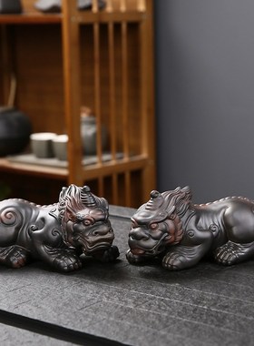 紫陶招财貔貅家居装饰摆件手工客厅办公室玄关茶桌面摆设茶宠茶玩